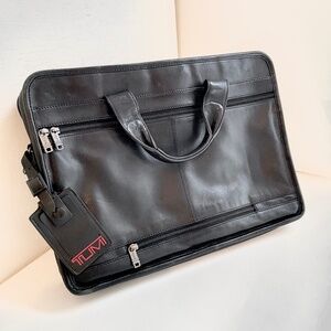 Tumi Leather Slim Laptop Briefcase Padded Work Tablet Bag Office Executive